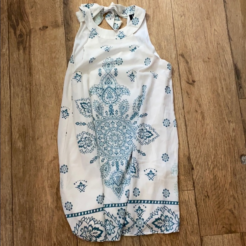 Lulus white and teal mini dress